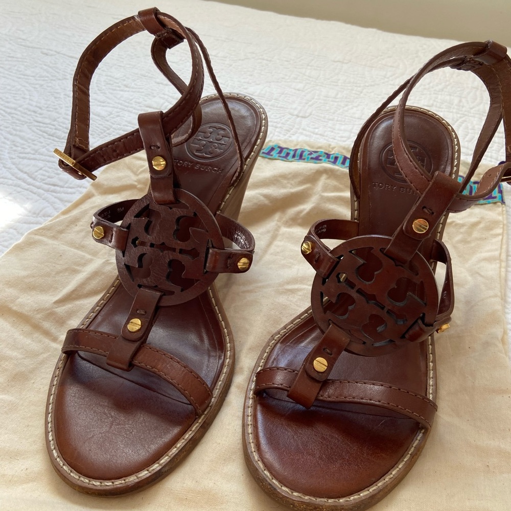 Brown Tory Burch wedges